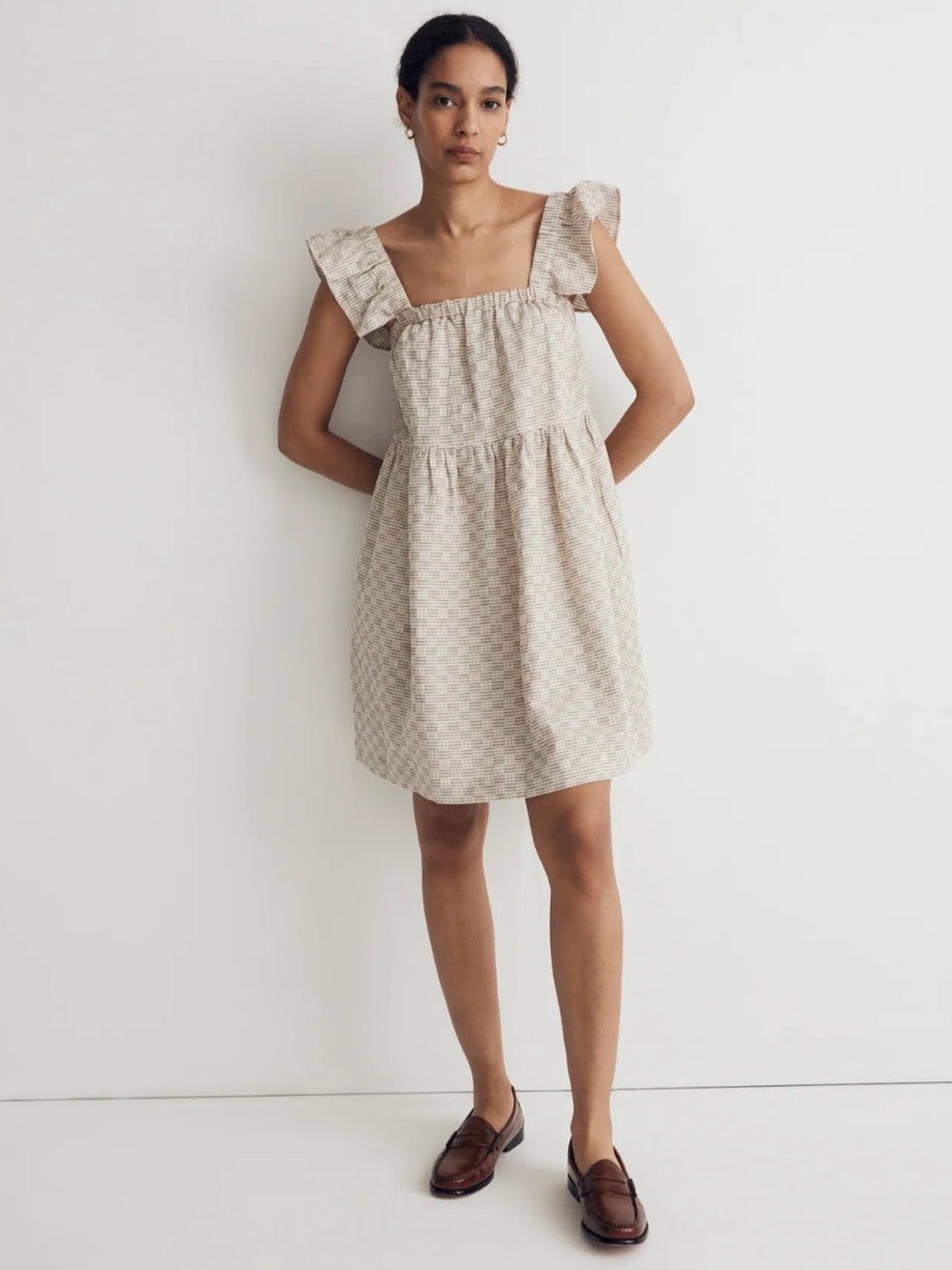 Madewell Flutter-Sleeve Square-Neck Mini
Dress in Striped Jacquard - Picture 1 of 6